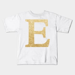 The Letter E Metallic Gold Sparkle Kids T-Shirt